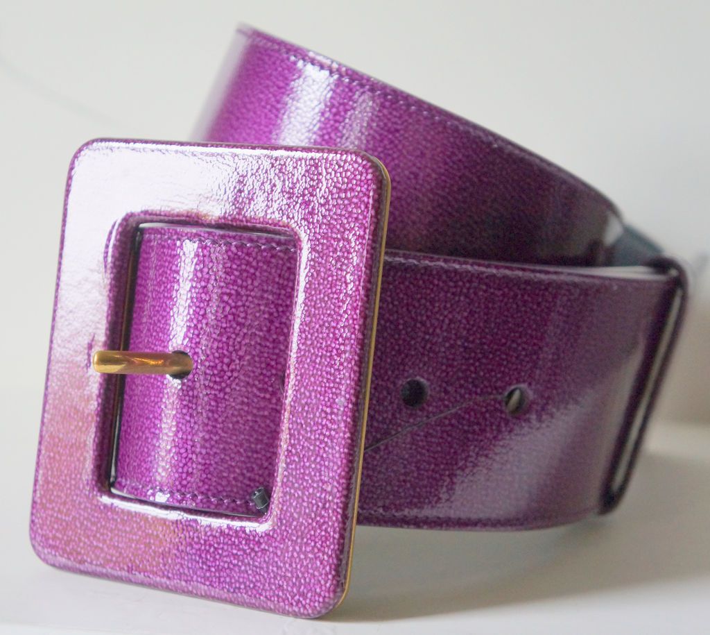 YSL YVES SAINT LAURENT Purple Patent Leather Wide Belt 80/32 Square