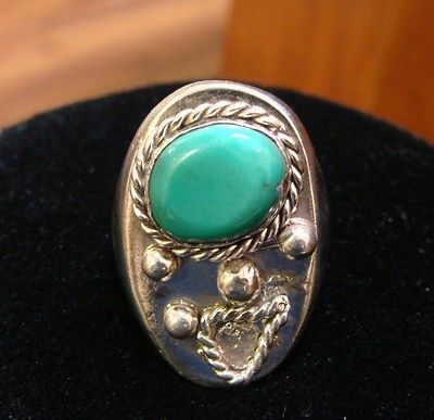 Navajo Native American Sterling Silver Turquoise Mens Ring 24.3 Grams