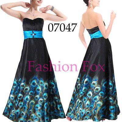 Strapless Sexy Peacock Black Fashion Dress Evening Gown Long Dress