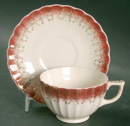 Sebring Mandarin Maroon Tudor Gold Golden Ware CUP and SAUCER SET [7