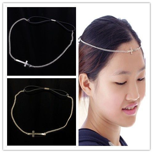 Stylish Gothic Silvery Golden Cross Chain Head Band Headband Headdress