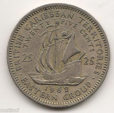 1962 British Caribbean Territory 25 Cents Coin