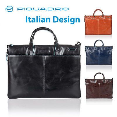 PIQUADRO BLUE SQUARE SLIM BRIEFCASE GENUINE LEATHER CA1618B2 ITALIAN