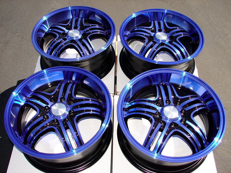 Blue 4 Lug Wheels Civic Scion XB Lancer Yaris Titan Cooper Rims