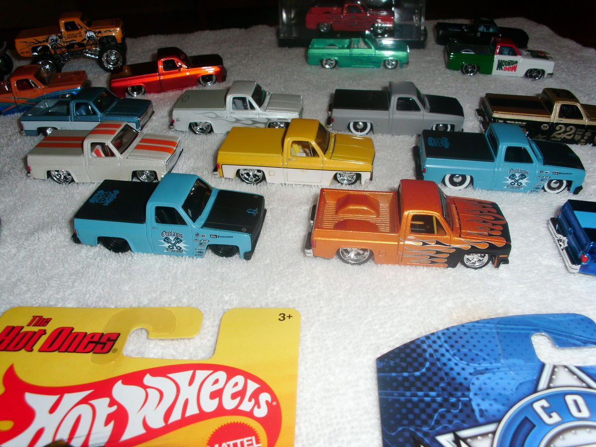 MIX OF 33 HOT WHEELS, JADA, MAISTO CHEVY TRUCKS, 83 SILVERADO, 87 1500