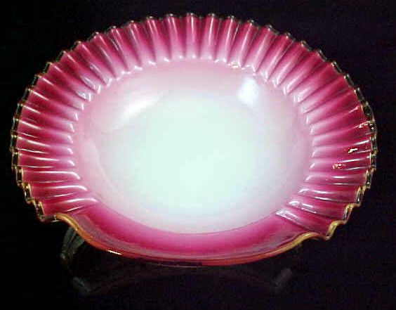  Bohemian Harrach Peachblow Art Glass Bowl w Silvercrested Amber Rim