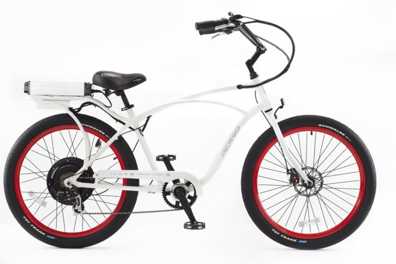 Cruiser Bicycle Bike White Frame Red Rims Black Balloon Tires